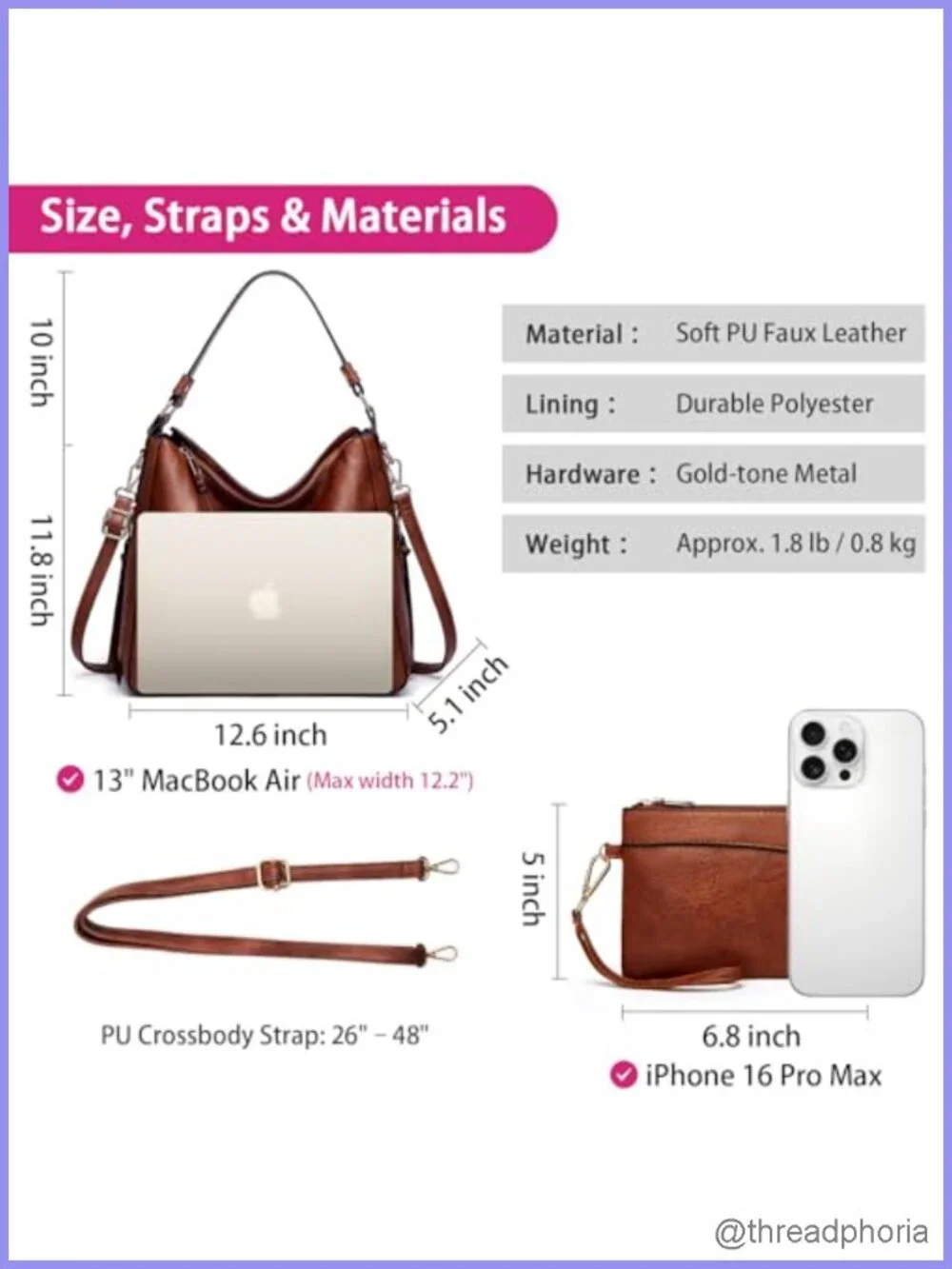 Soft Vegan Leather Hobo Tote Purse & Wallet Set with Crossbody Strap